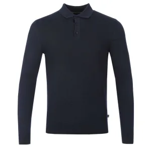 Remus Uomo Waffle Front Knitted Polo in Navy