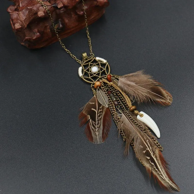 Retro Hollowed  Feather  Tassel Sweater Chain