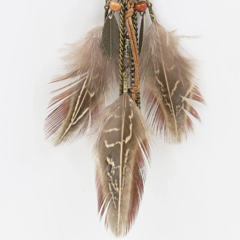 Retro Hollowed  Feather  Tassel Sweater Chain