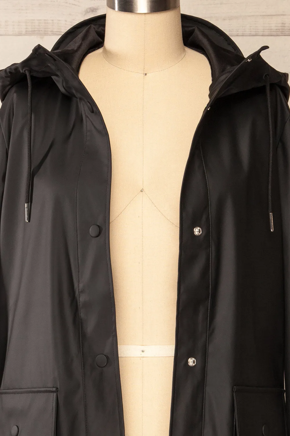 Rochester Black | Button Up Hooded Raincoat