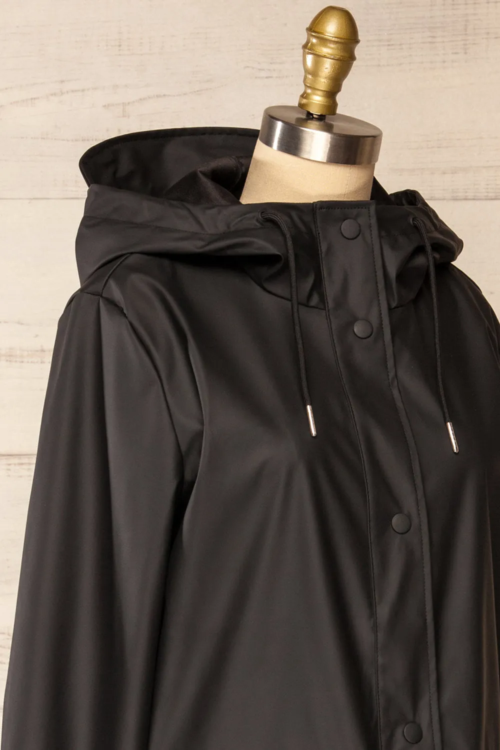 Rochester Black | Button Up Hooded Raincoat