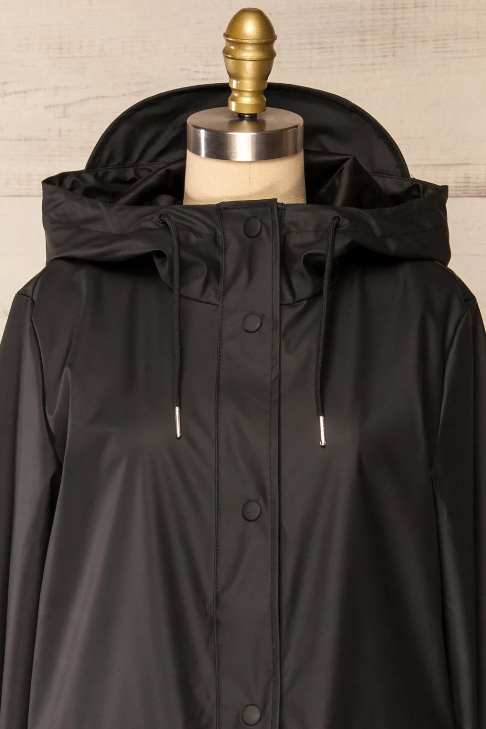 Rochester Black | Button Up Hooded Raincoat