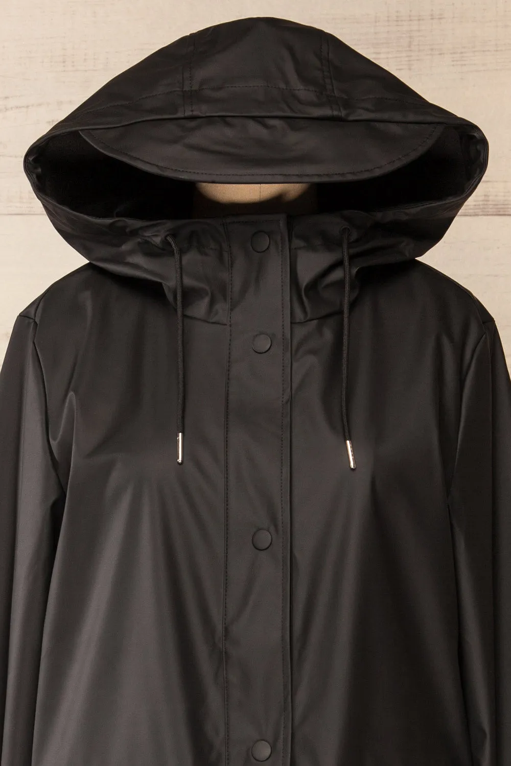 Rochester Black | Button Up Hooded Raincoat