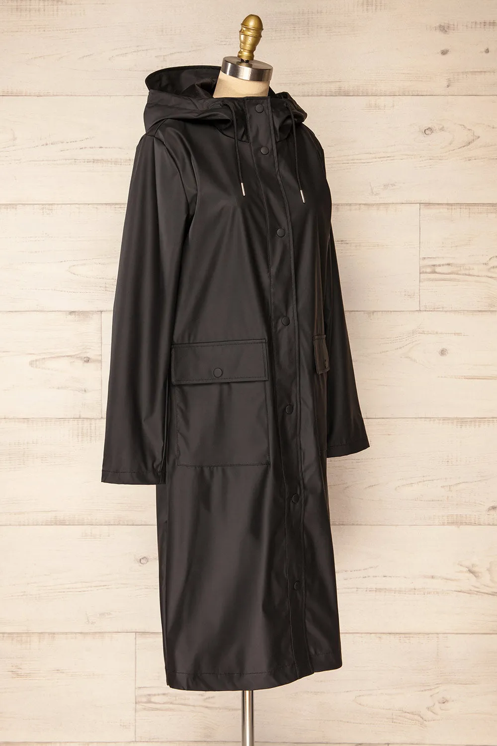 Rochester Black | Button Up Hooded Raincoat