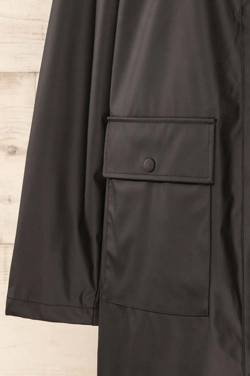 Rochester Black | Button Up Hooded Raincoat