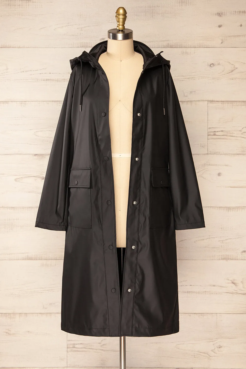 Rochester Black | Button Up Hooded Raincoat