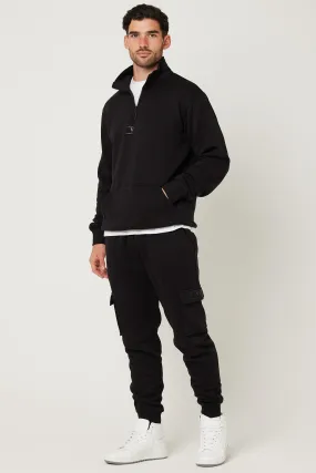 Rodney 1/4 Zip Fleece Cargo Tracksuit - Black