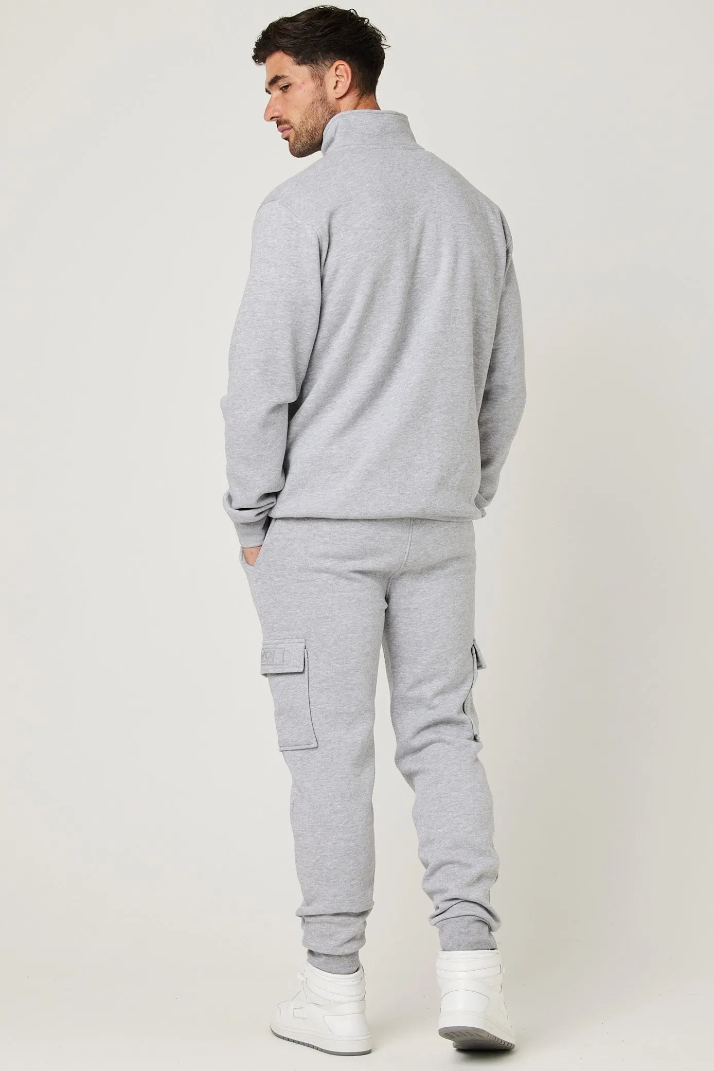 Rodney 1/4 Zip Fleece Cargo Tracksuit - Grey Marl