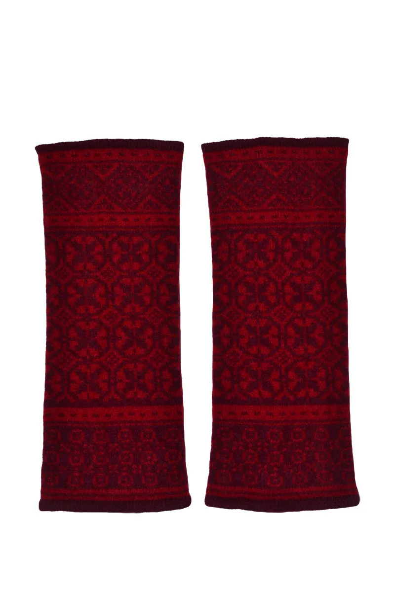 Rubislaw Fair isle wrist warmer fingerless gloves - Red