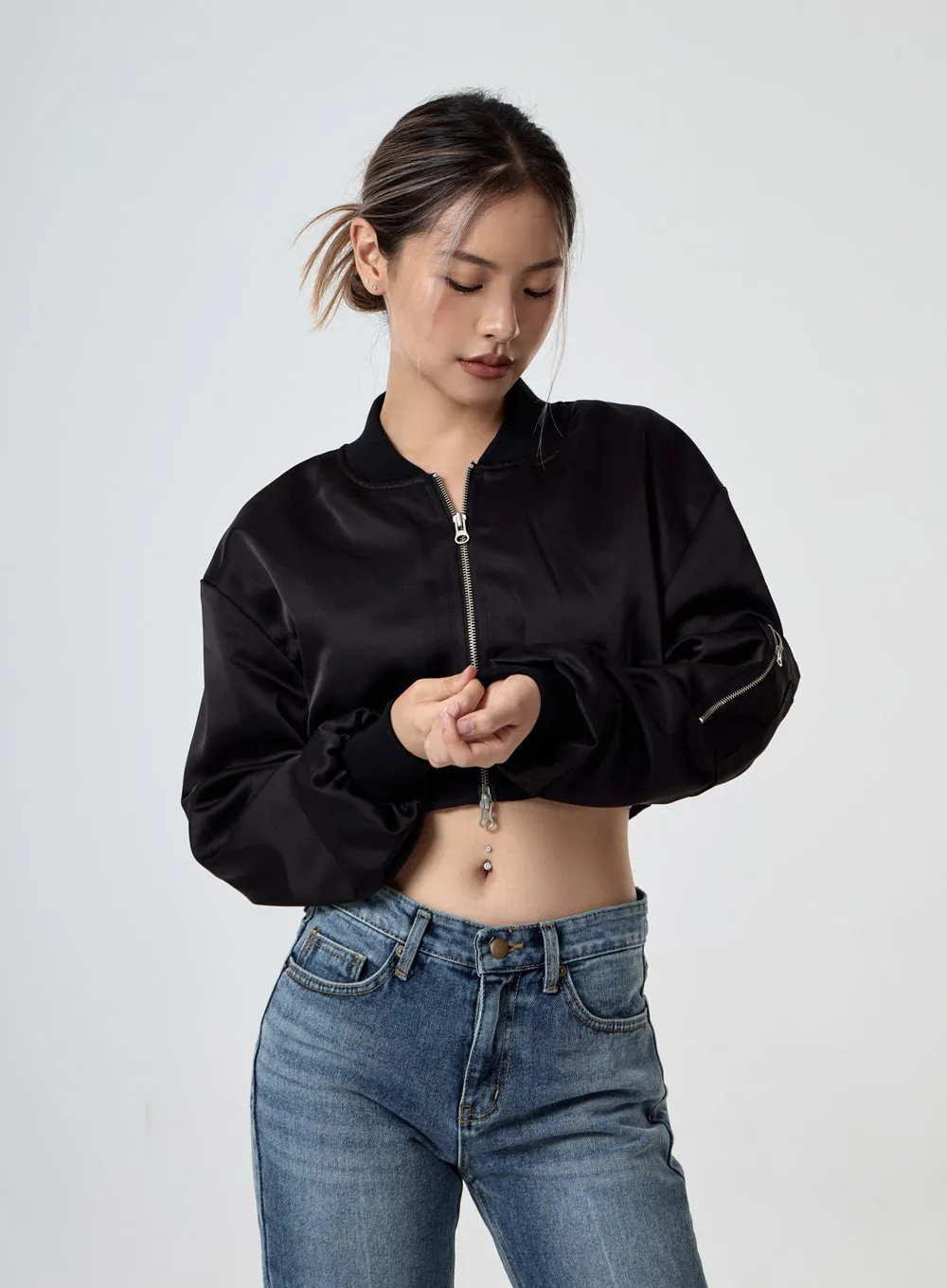 Satin Cropped Flight Jacket CG29