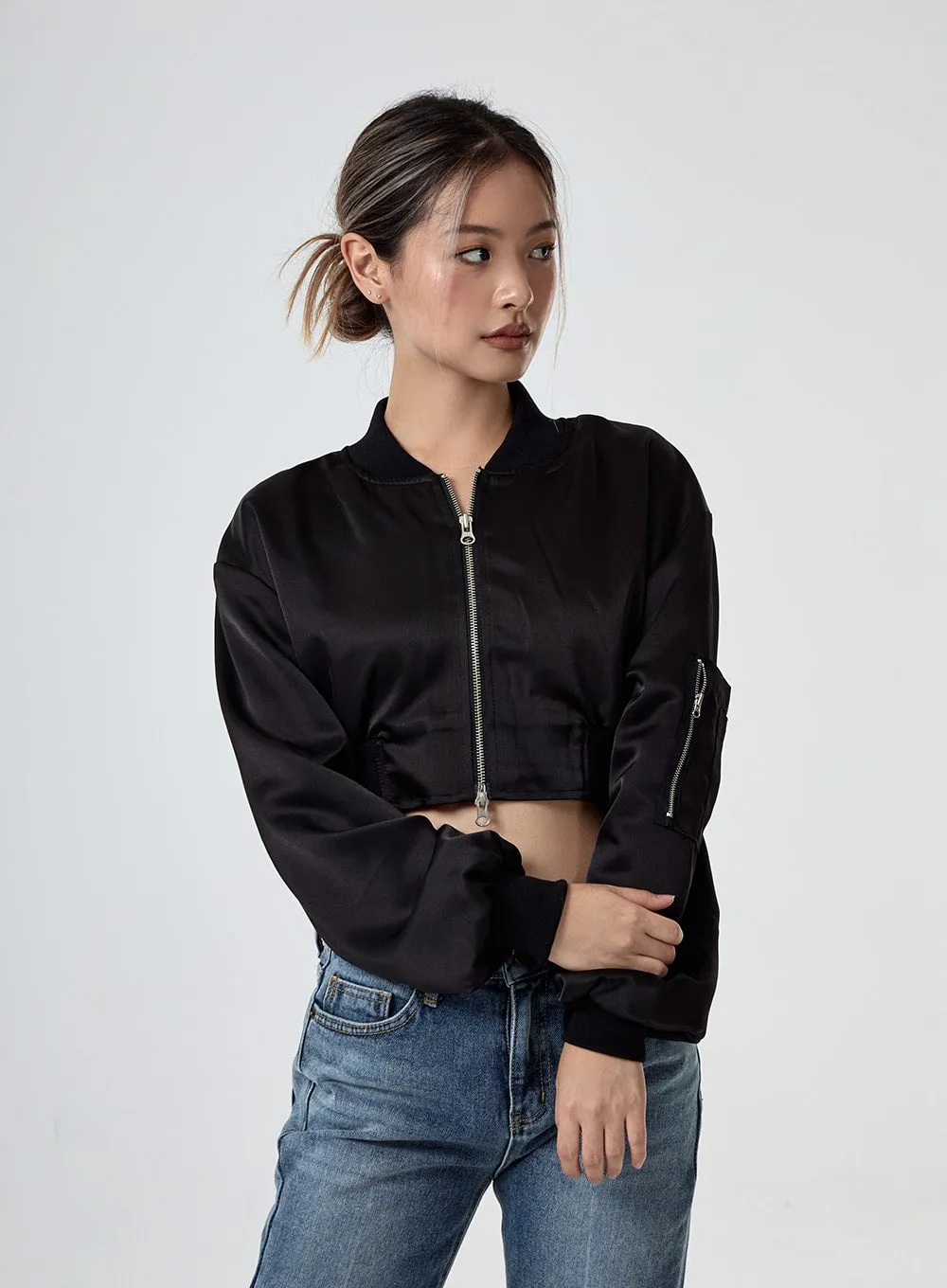 Satin Cropped Flight Jacket CG29