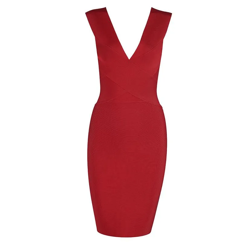 sd-hk Bandage dress V Neck Sleeveless Bodycon Sexy Party Dress