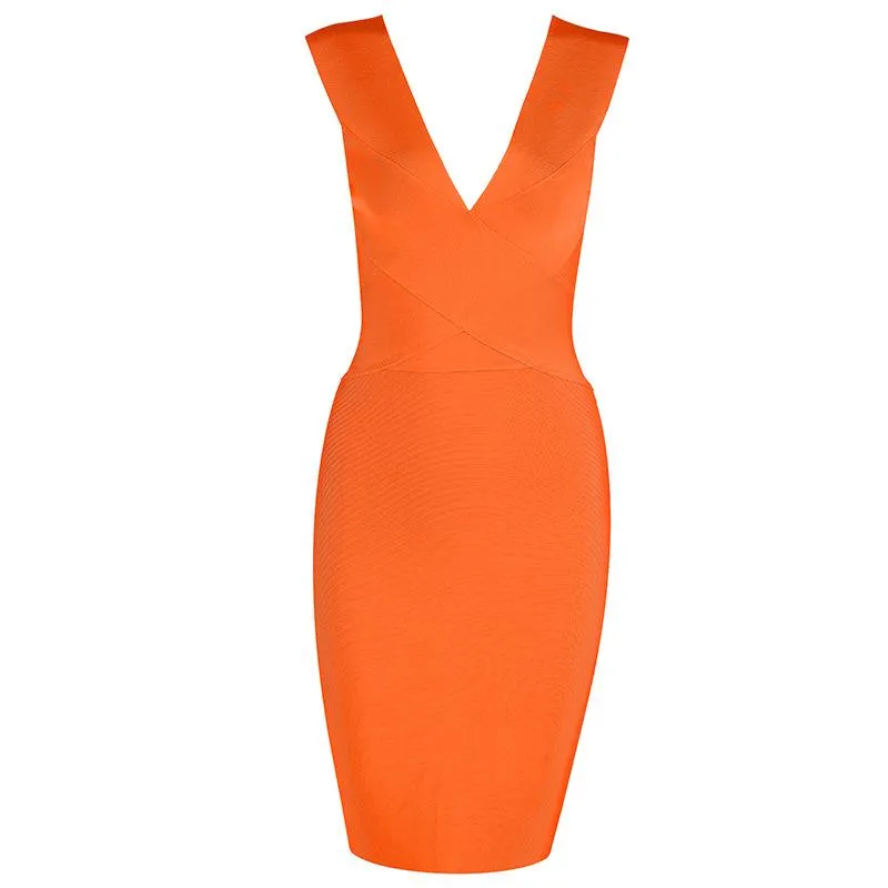 sd-hk Bandage dress V Neck Sleeveless Bodycon Sexy Party Dress