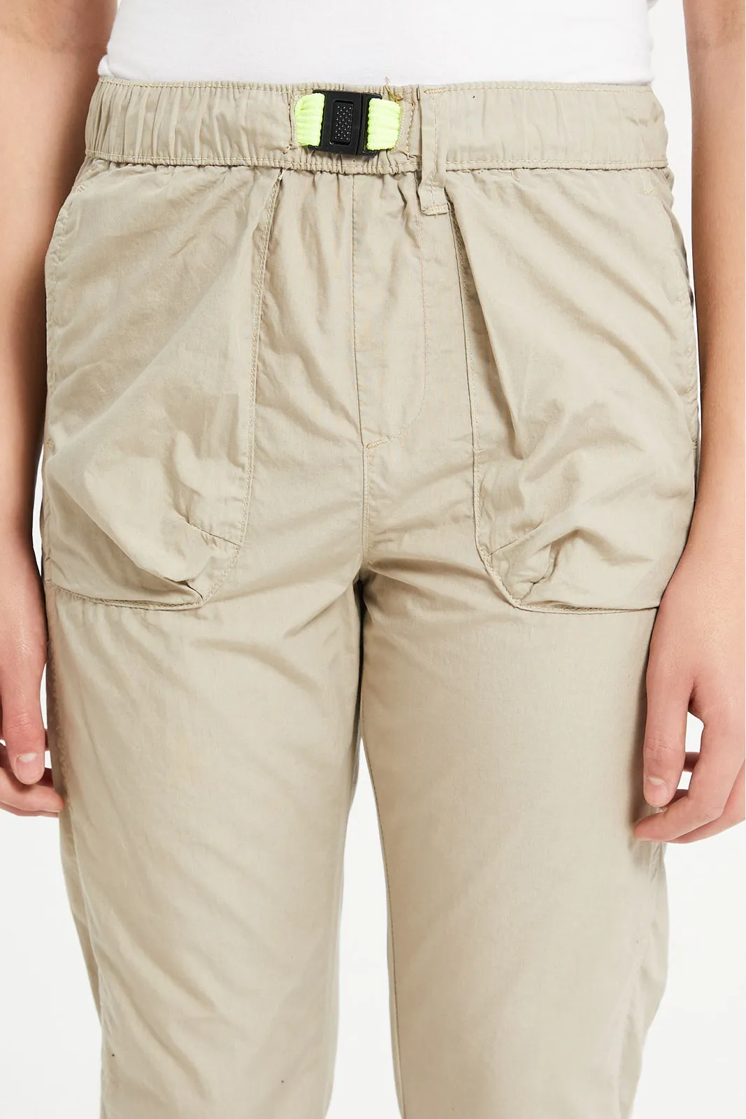 Senior Boys Beige Poplin Joggers With All Around Adjuster