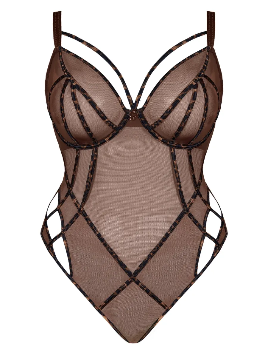 Senses Plunge Bodysuit - Leopard Brown