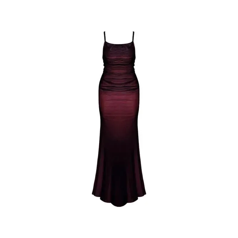 Sexy Luxury Woman Evening Dress Red Mesh Gothic Elegant Party Bodycon Dresses Maxi Dress Chic Female Night Club Outfits