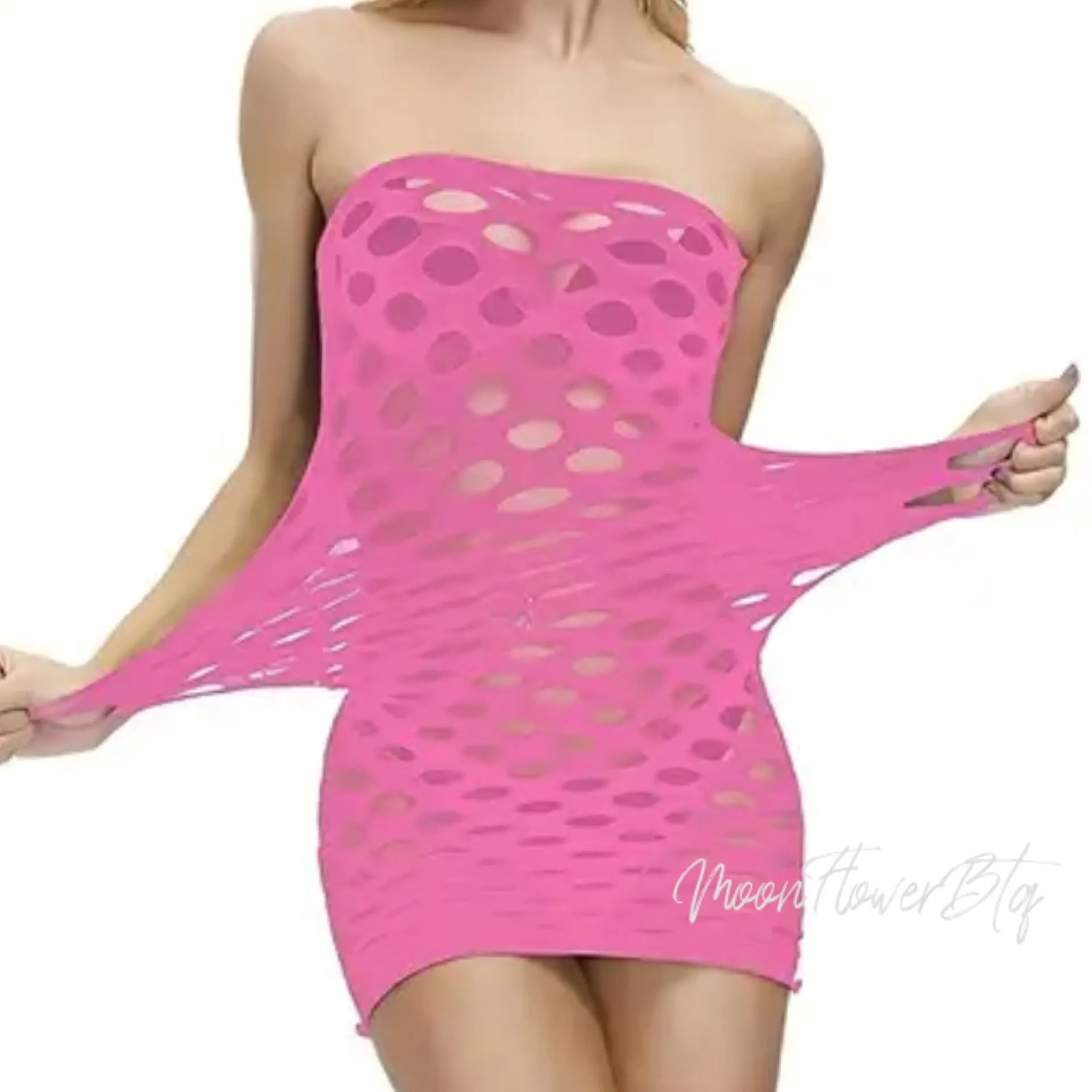 Sexy Pink Mesh Fishnet Mini Dress