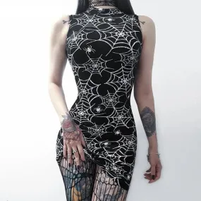 Sexy Spider Web Printed Bodycon Halter Dress