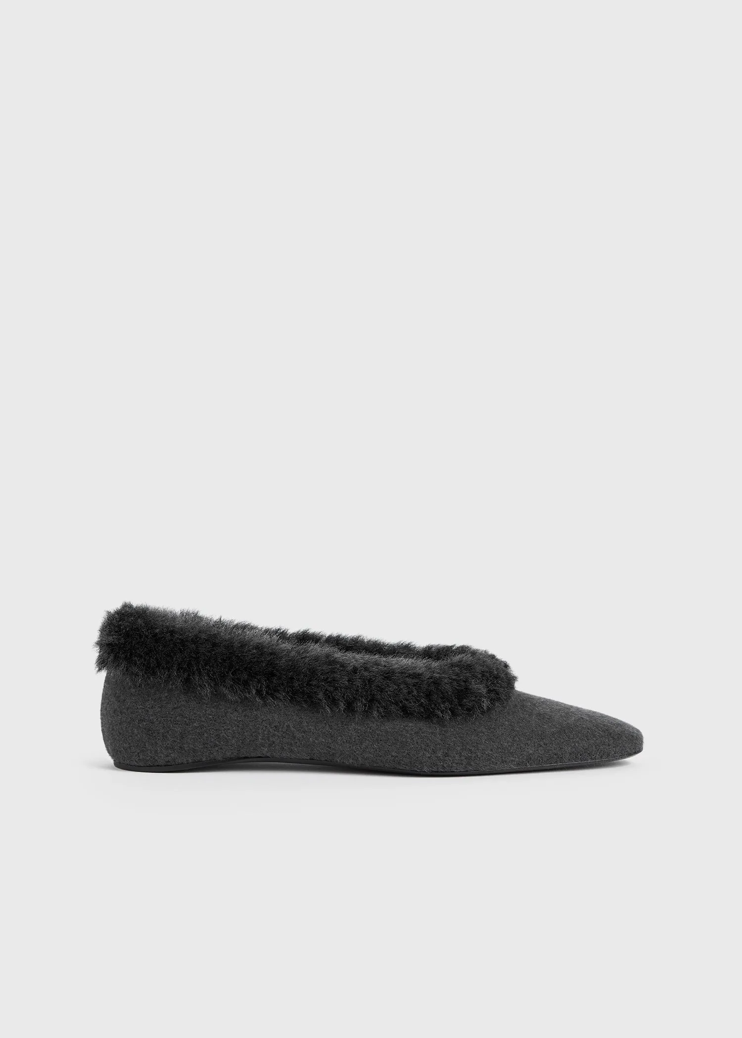 Shearling-edge flannel ballerinas dark grey melange