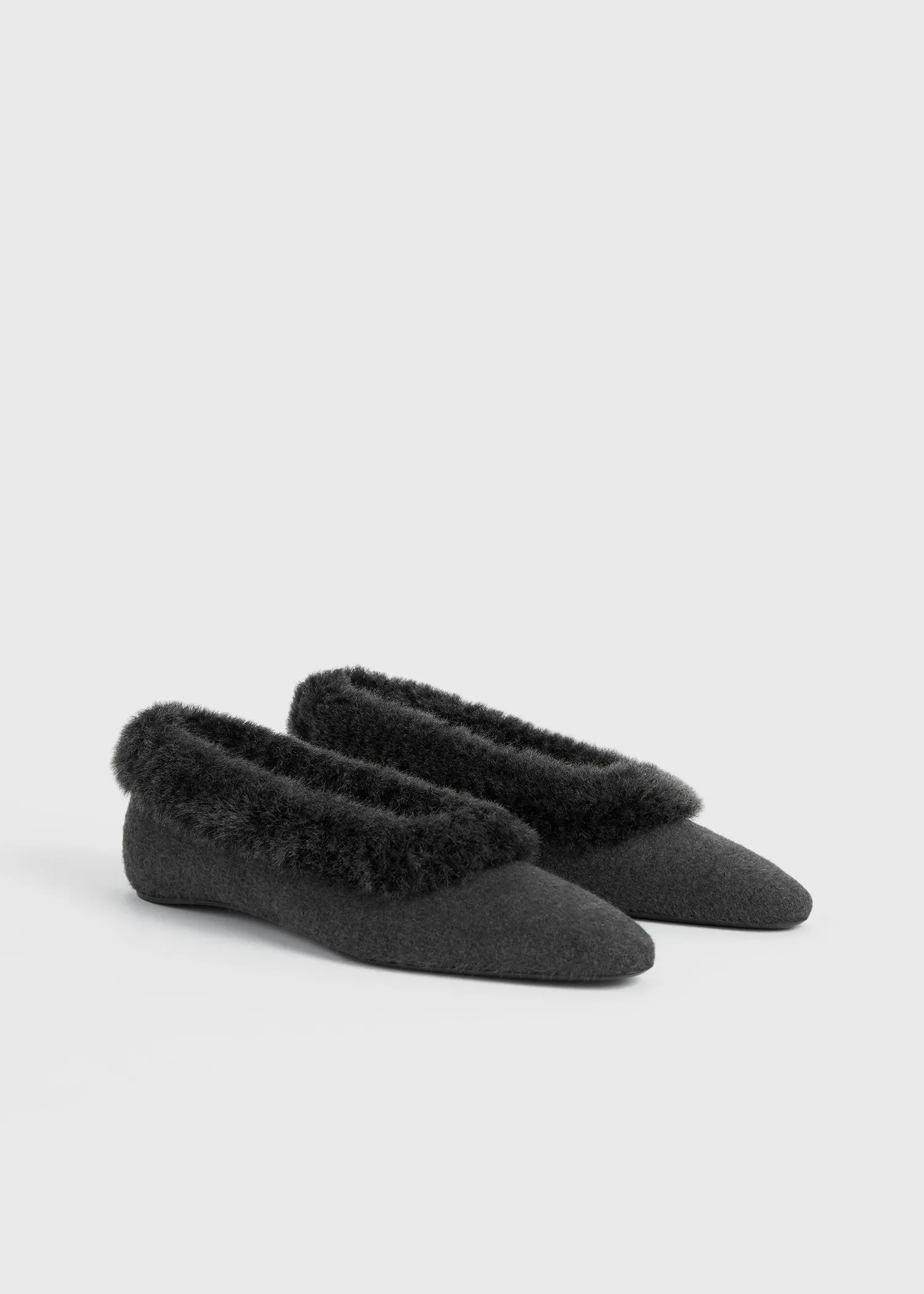 Shearling-edge flannel ballerinas dark grey melange