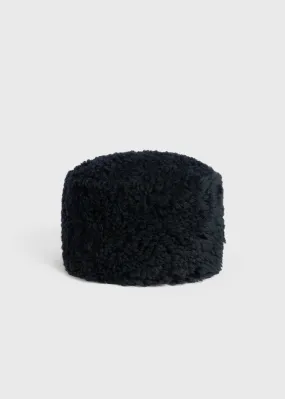 Shearling pillbox hat navy