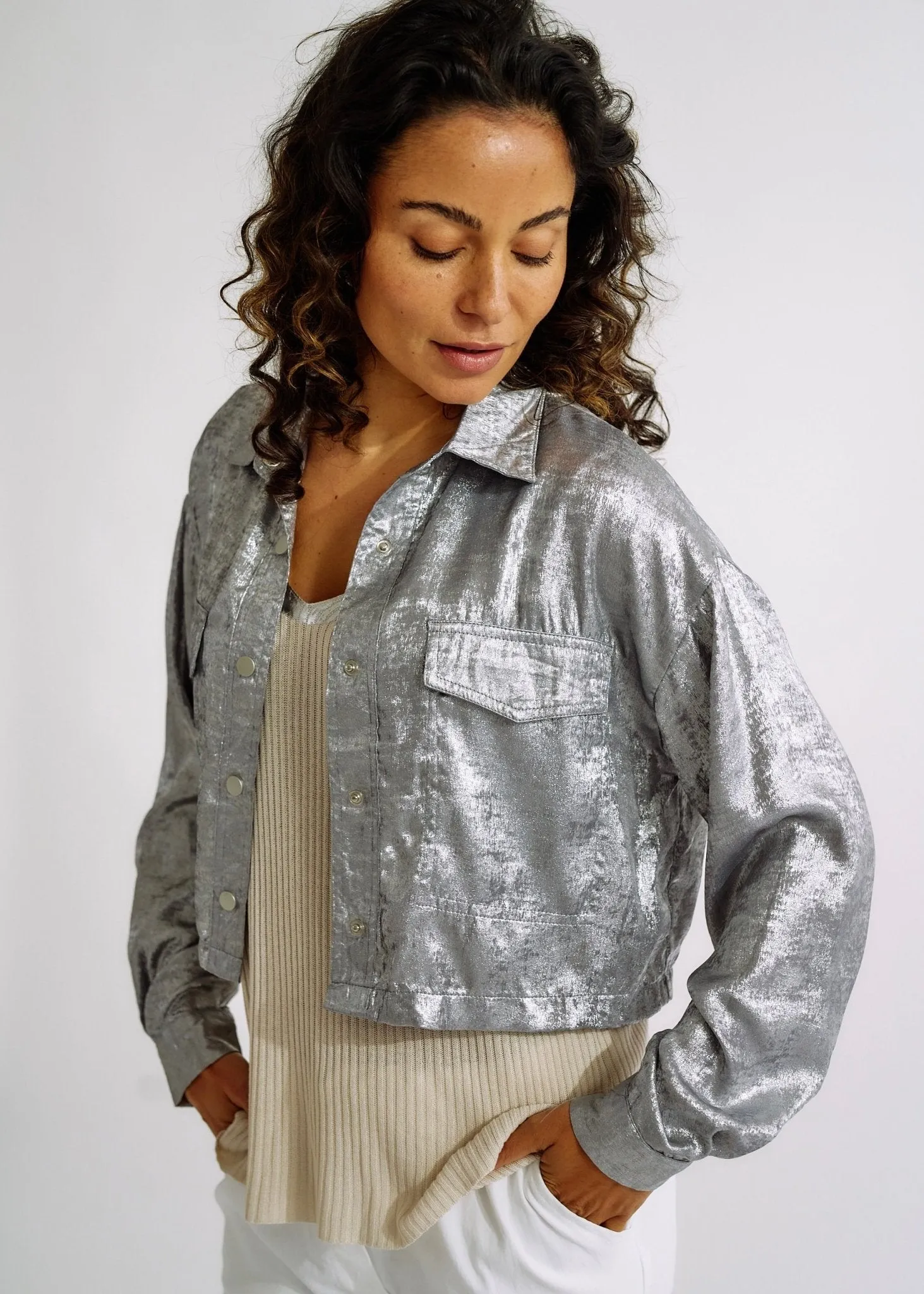 Shimmer Summer Jacket in Metallic Grey