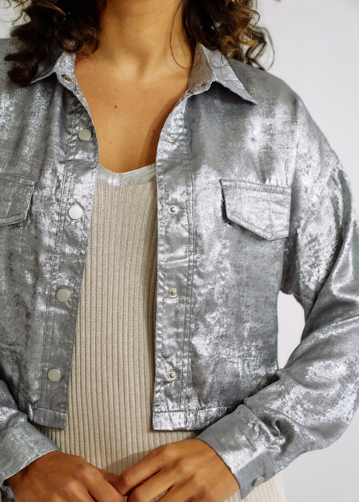 Shimmer Summer Jacket in Metallic Grey