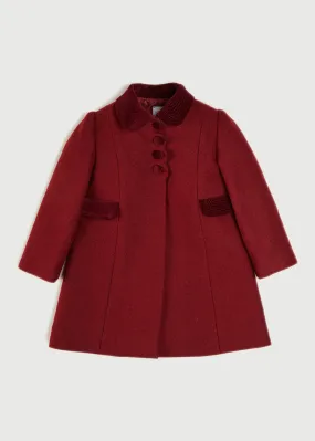 Single Breasted Scallop Detail Coat In Burgundy (12mths-10yrs)