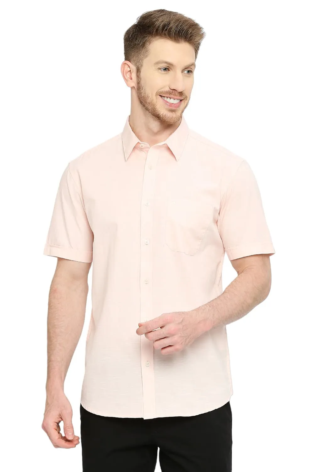 Slim Fit Cotton Slub Halfsleeves Shirt