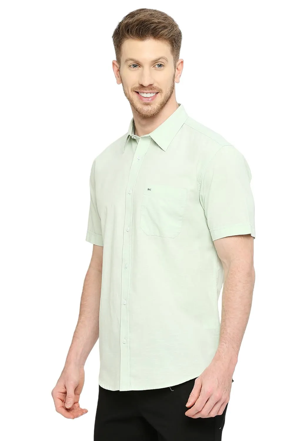 Slim Fit Cotton Slub Halfsleeves Shirt