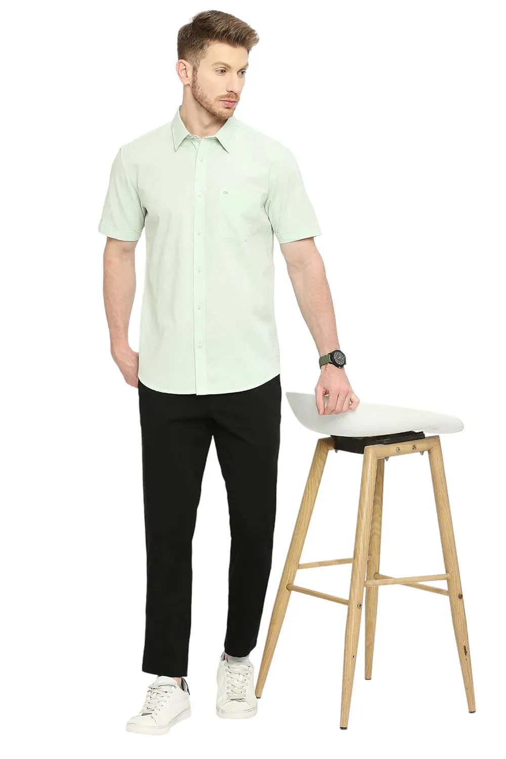 Slim Fit Cotton Slub Halfsleeves Shirt