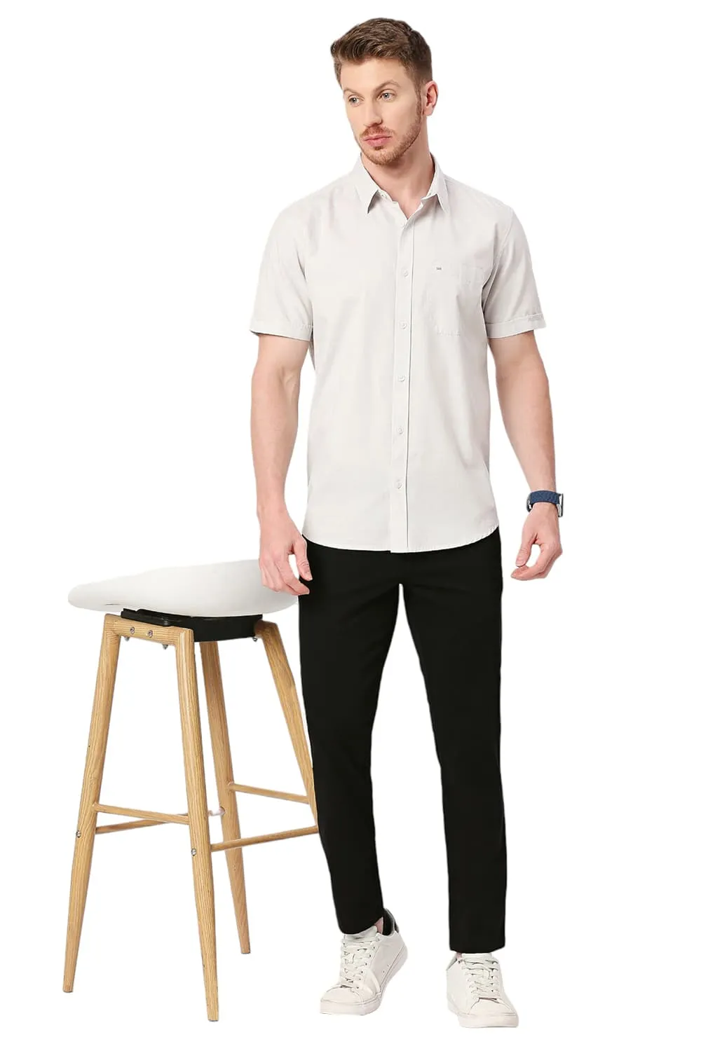 Slim Fit Cotton Slub Halfsleeves Shirt