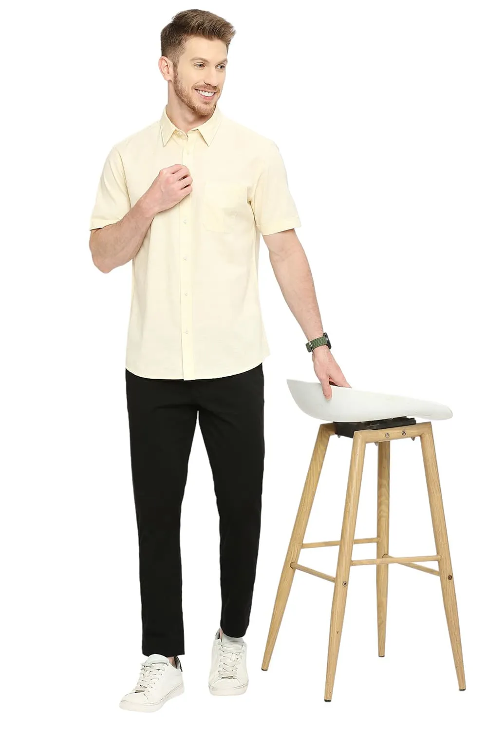 Slim Fit Cotton Slub Halfsleeves Shirt