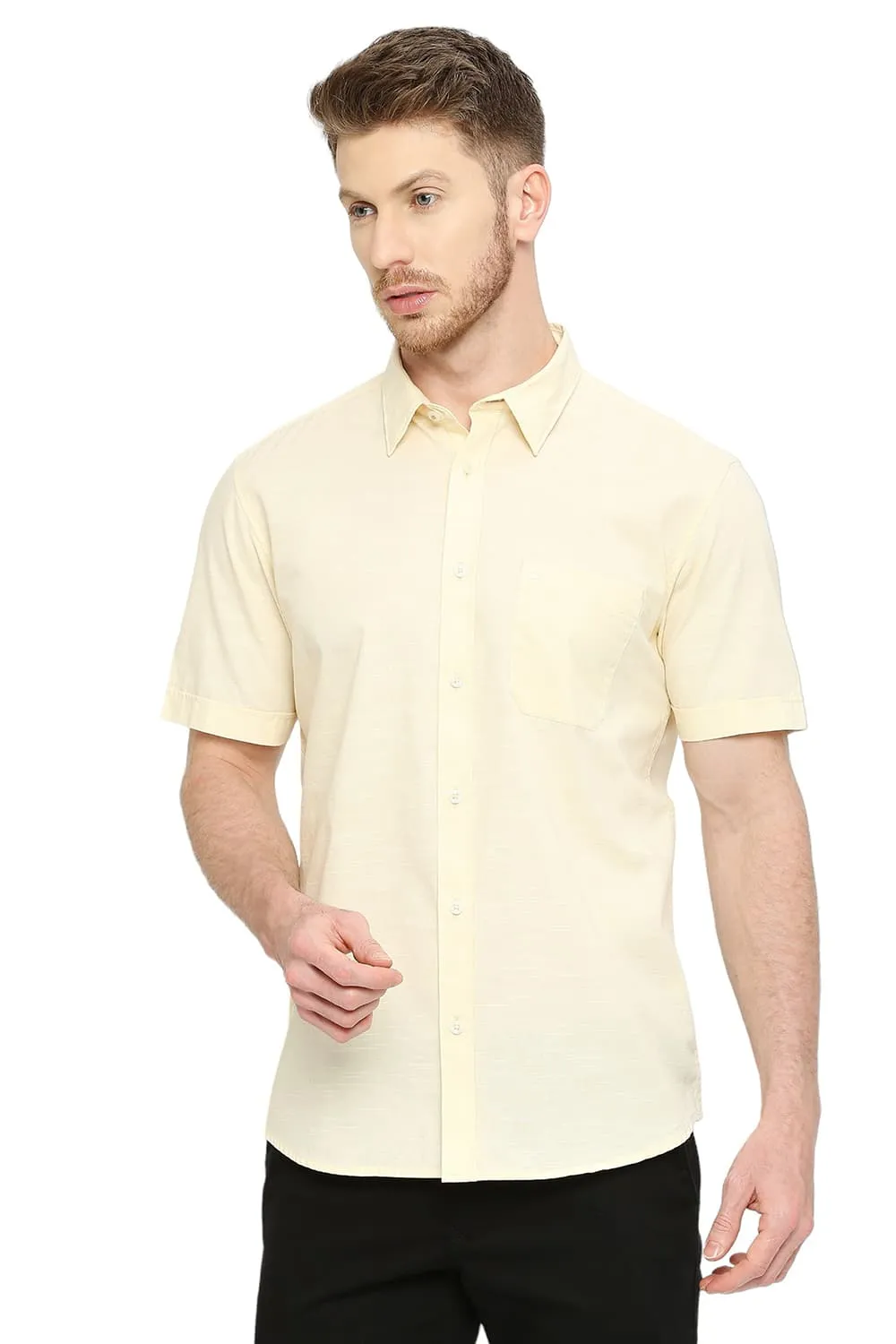 Slim Fit Cotton Slub Halfsleeves Shirt