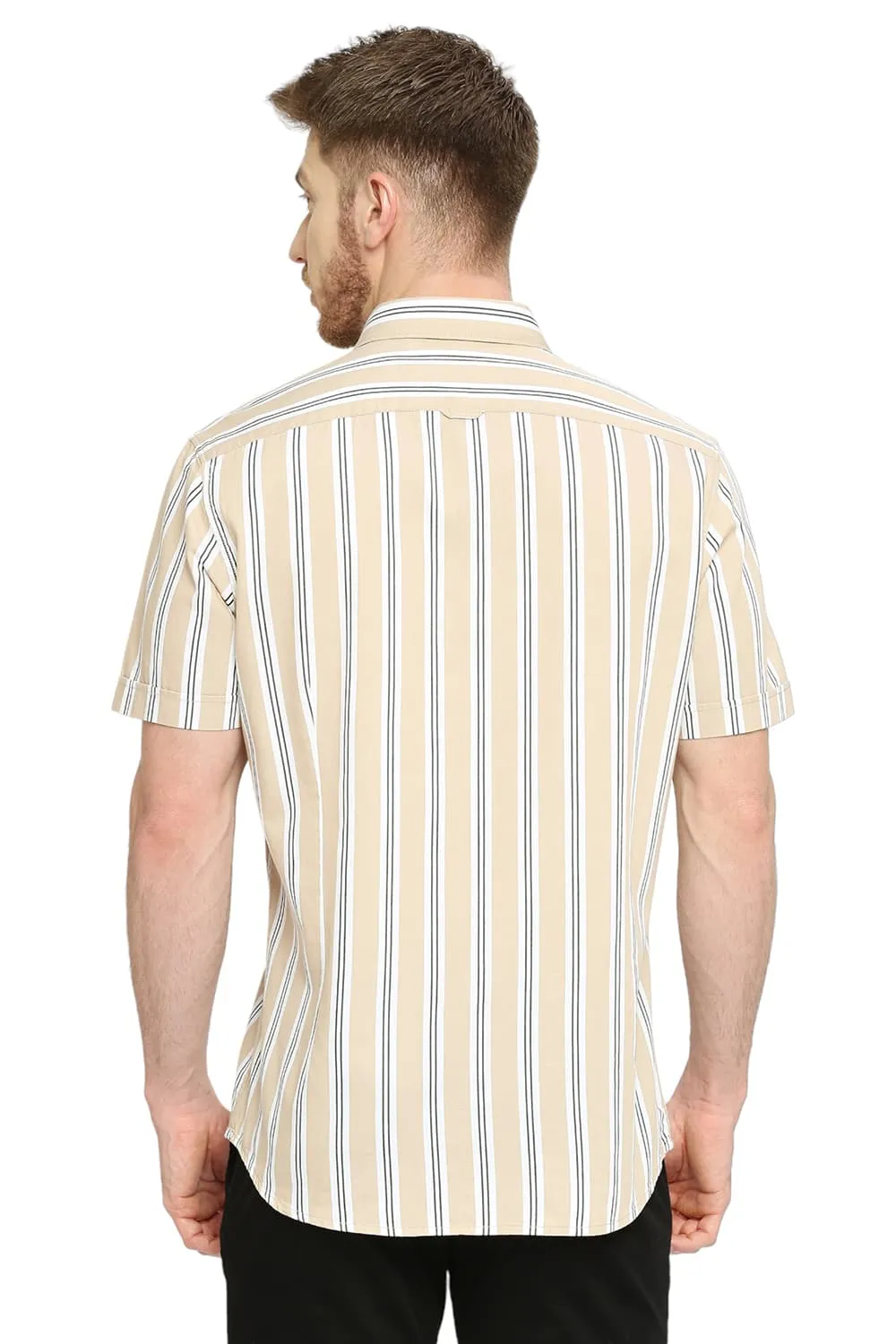 Slim Fit Cotton Twill Stripes Halfsleeves Shirt