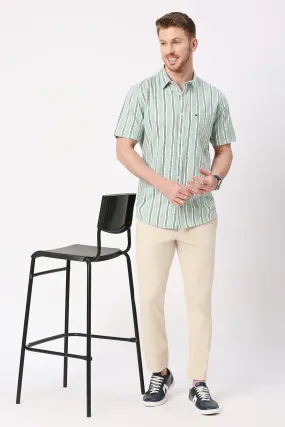 Slim Fit Cotton Twill Stripes Halfsleeves Shirt