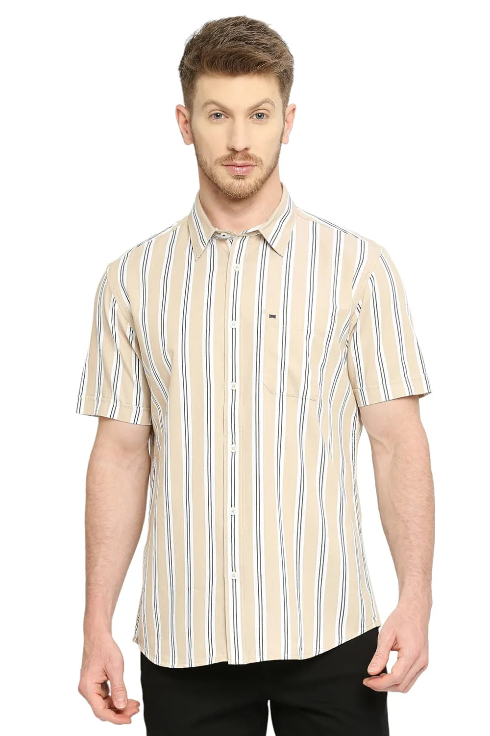 Slim Fit Cotton Twill Stripes Halfsleeves Shirt