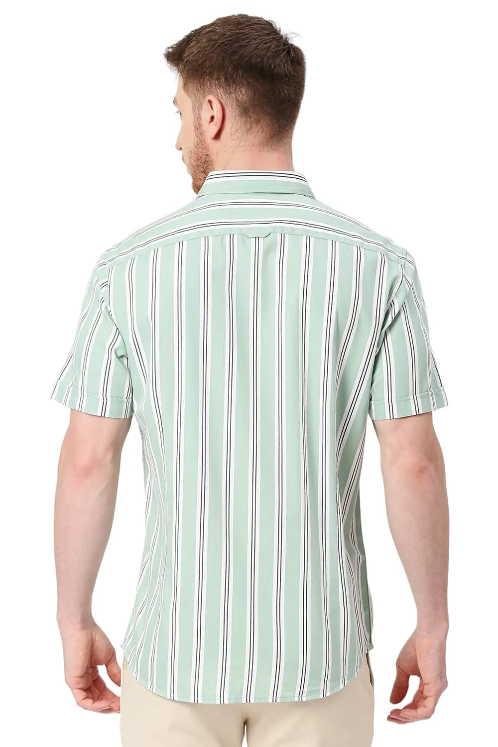 Slim Fit Cotton Twill Stripes Halfsleeves Shirt