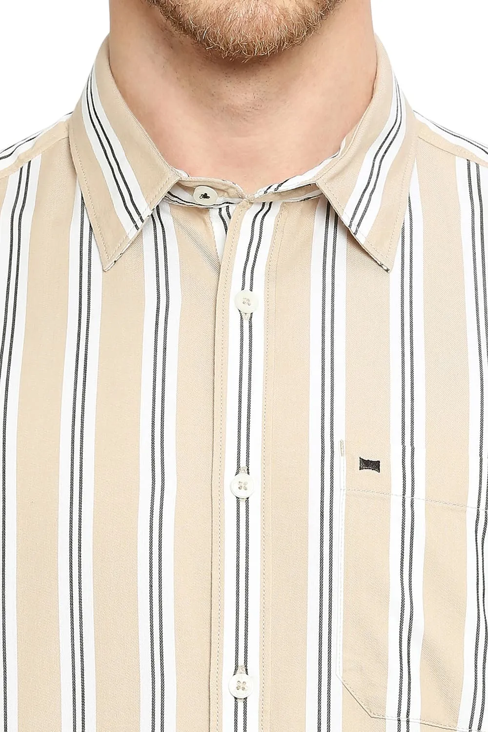 Slim Fit Cotton Twill Stripes Halfsleeves Shirt