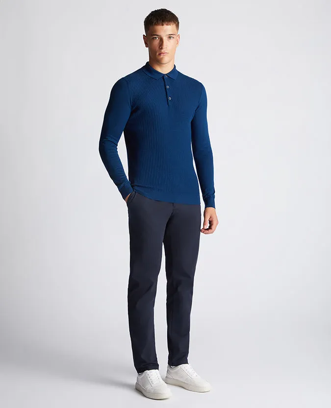 Slim Fit Merino Wool-Blend Long Sleeve Knitted Polo