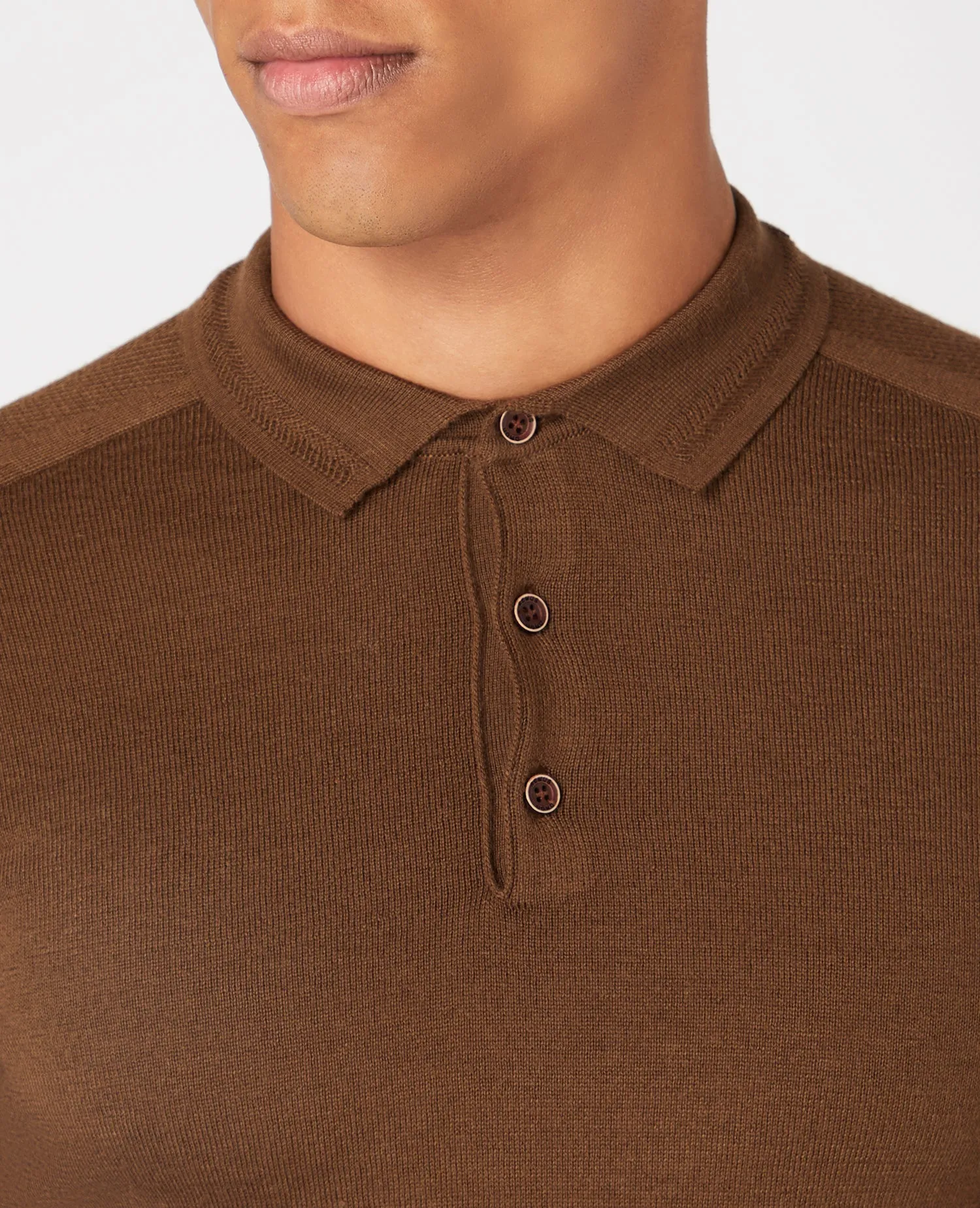 Slim Fit Merino Wool-Blend Long Sleeve Knitted Polo