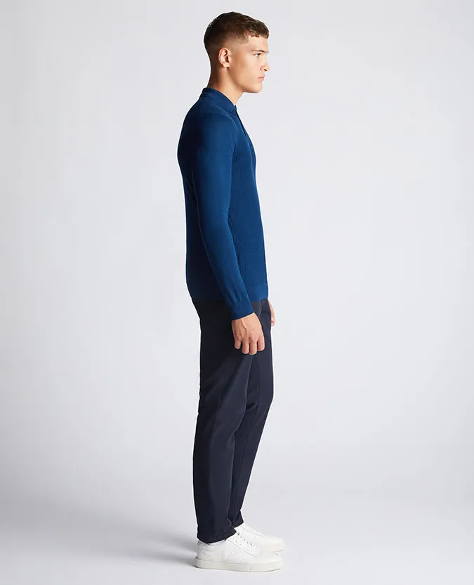 Slim Fit Merino Wool-Blend Long Sleeve Knitted Polo