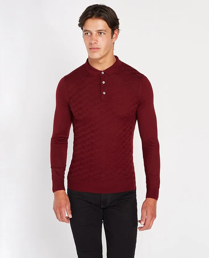 Slim Fit Merino Wool-Blend Long Sleeve Polo Shirt