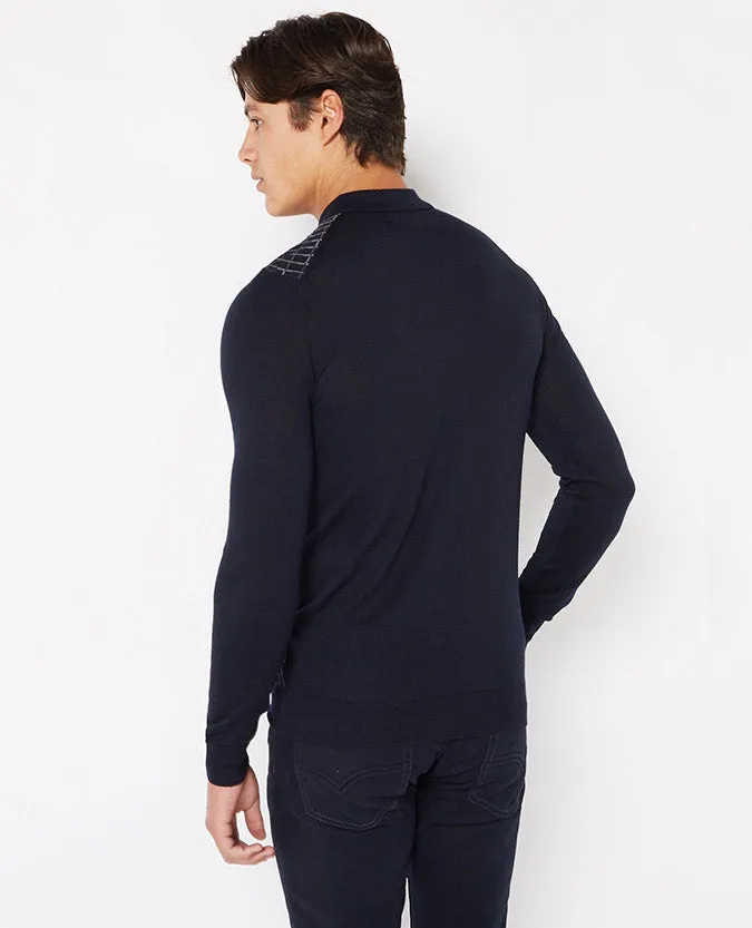 Slim Fit Merino Wool-Blend Long Sleeve Polo Shirt