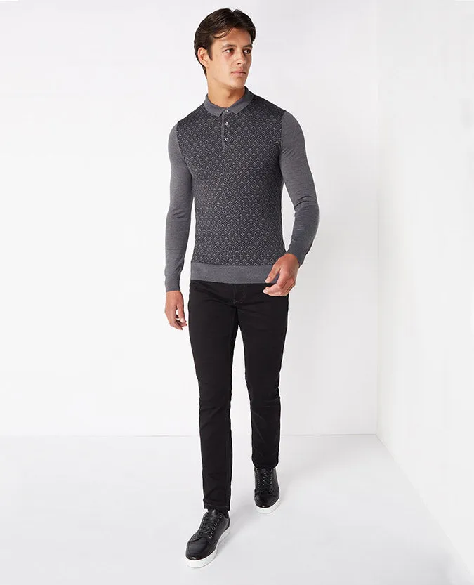 Slim Fit Merino Wool-Blend Long Sleeve Polo Shirt