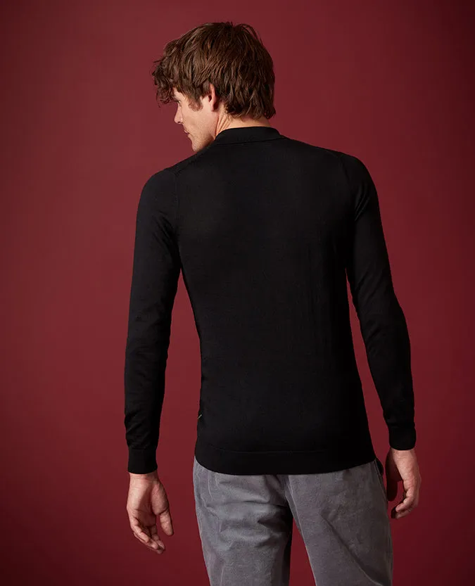 Slim Fit Merino Wool-Blend Long Sleeve Polo Shirt