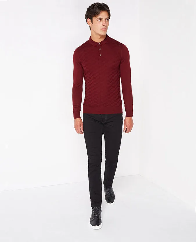 Slim Fit Merino Wool-Blend Long Sleeve Polo Shirt