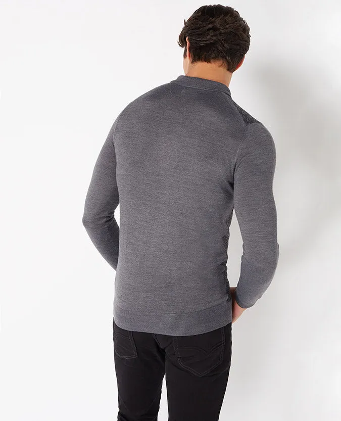 Slim Fit Merino Wool-Blend Long Sleeve Polo Shirt