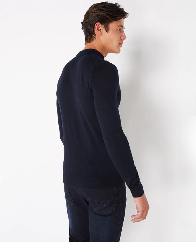 Slim Fit Merino Wool-Blend Long Sleeve Polo Shirt