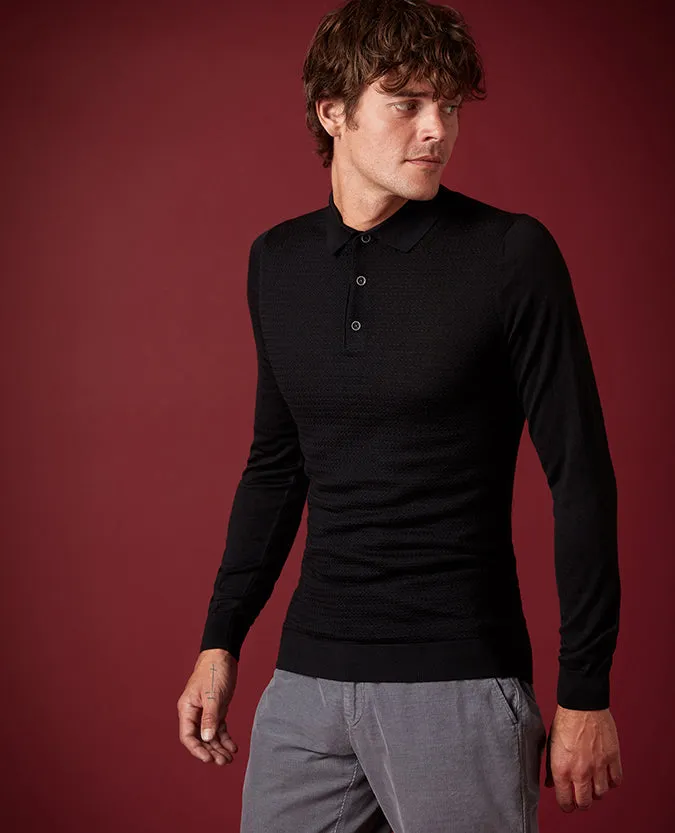 Slim Fit Merino Wool-Blend Long Sleeve Polo Shirt